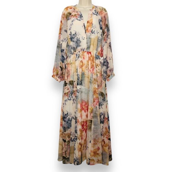 ZARA Women Floral Printed Midi Dress Size L Watercolor Artsy Beachy Blogger Fav - Picture 5 of 15
